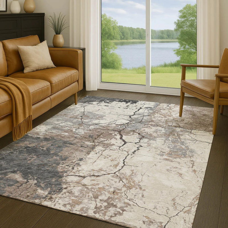 9' X 12' Taupe And Beige Abstract Washable Indoor Outdoor Area Rug Homeroots Outdoor