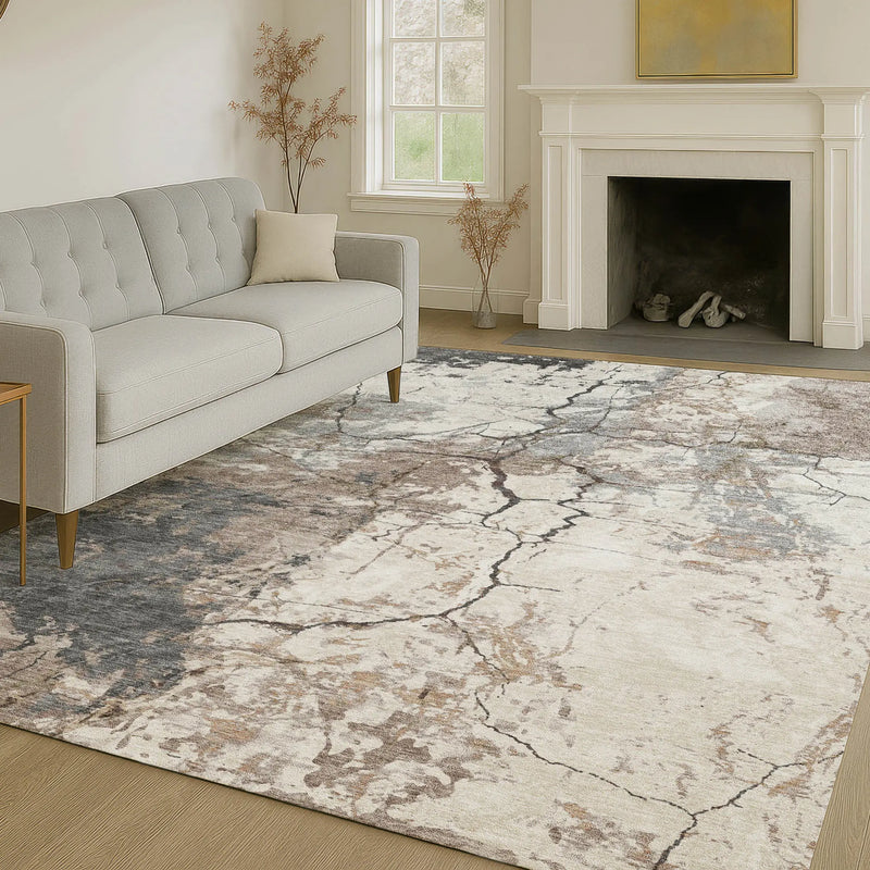 9' X 12' Taupe And Beige Abstract Washable Indoor Outdoor Area Rug Homeroots Outdoor