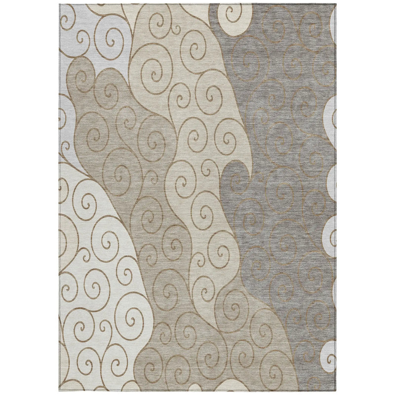 9' X 12' Taupe And Beige Abstract Washable Indoor Outdoor Area Rug Homeroots Outdoor