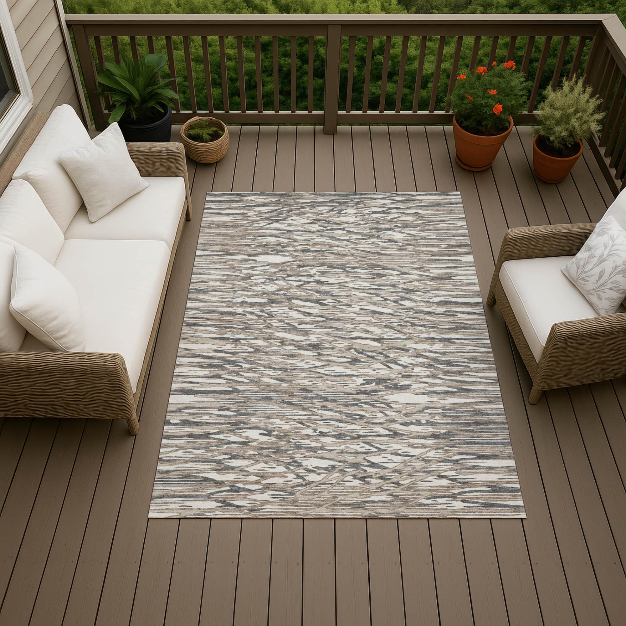 9' X 12' Taupe And Brown Abstract Washable Indoor Outdoor Area Rug Homeroots Outdoor