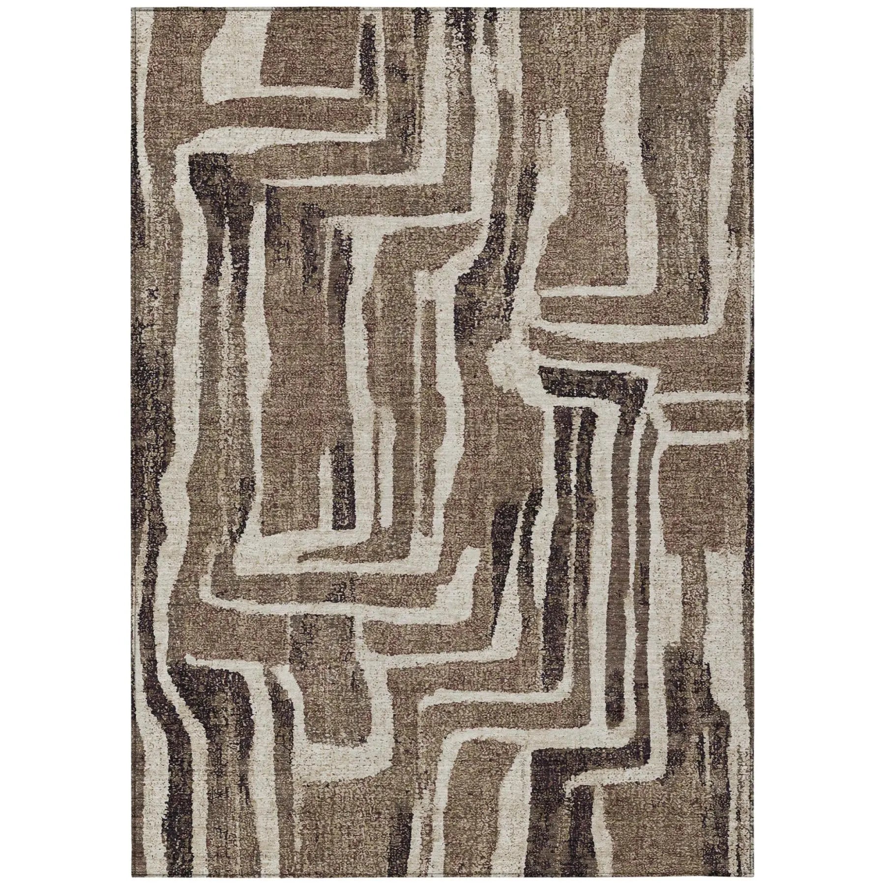9' X 12' Taupe And Brown Abstract Washable Indoor Outdoor Area Rug Homeroots Outdoor
