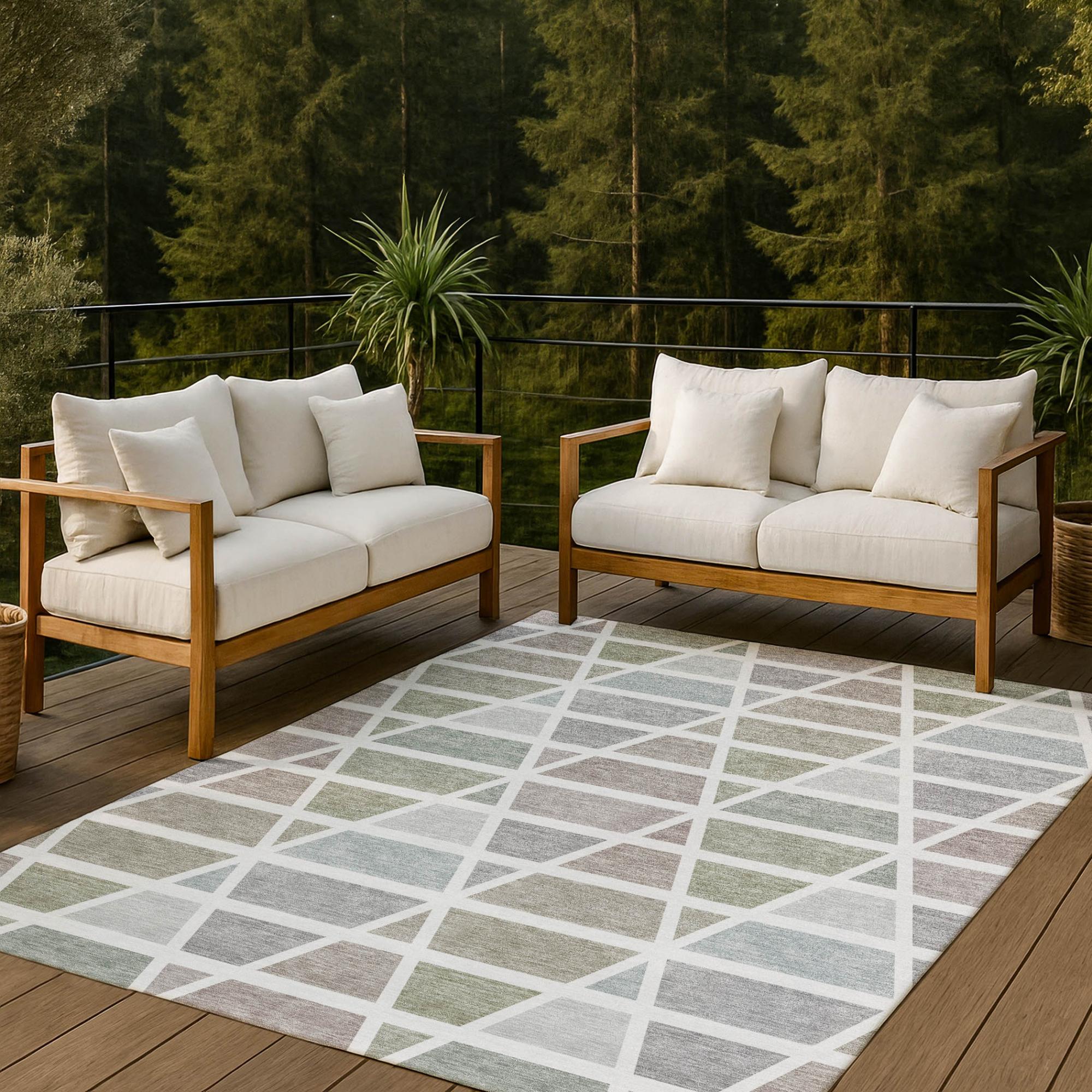 9' X 12' Taupe And Brown Geometric Washable Indoor Outdoor Area Rug Homeroots Outdoor