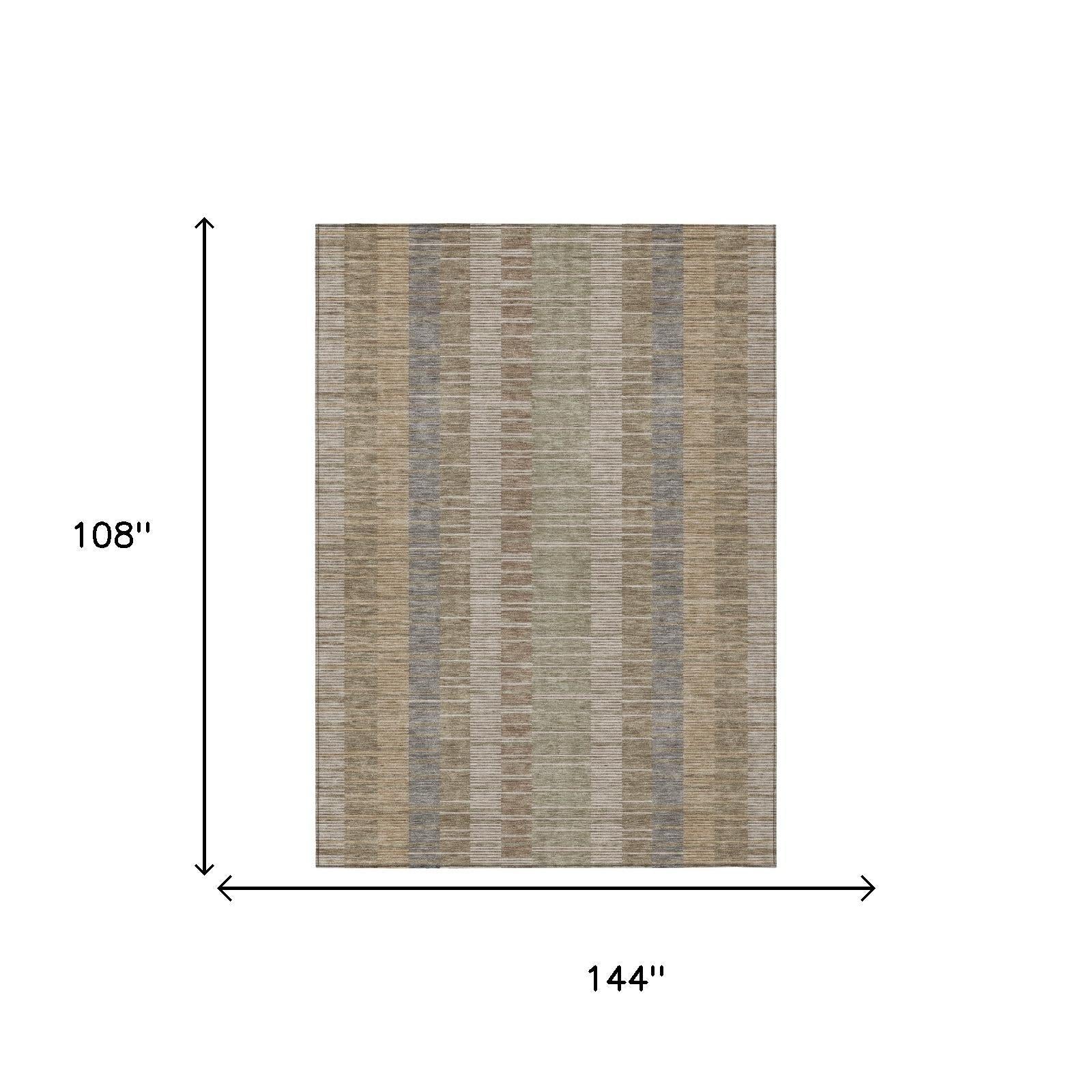 9' X 12' Taupe And Brown Striped Washable Indoor Outdoor Area Rug Homeroots Outdoor