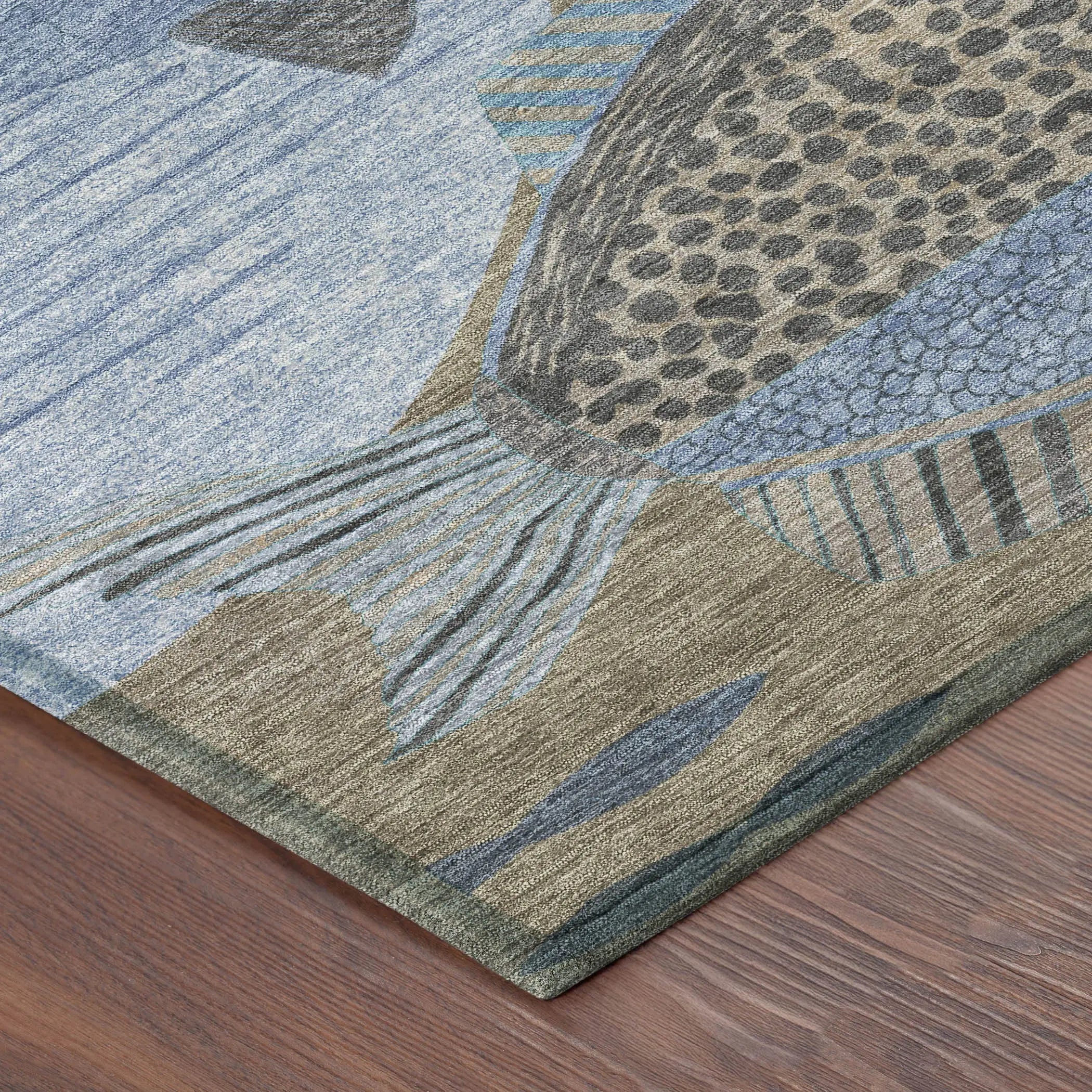 9' X 12' Taupe And Denim Blue Tropical Fish Washable Indoor Outdoor Area Rug Homeroots Outdoor