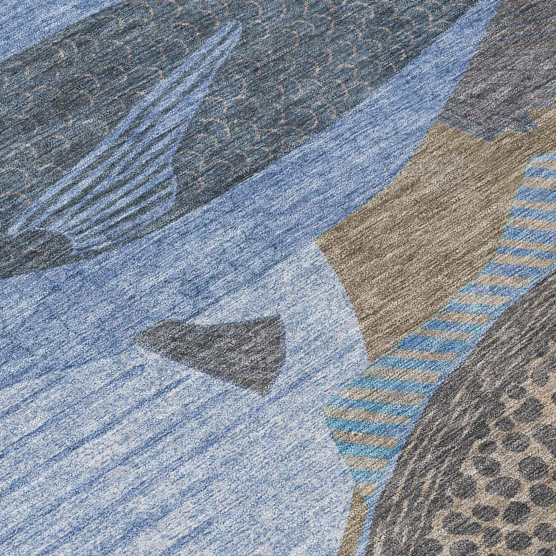 9' X 12' Taupe And Denim Blue Tropical Fish Washable Indoor Outdoor Area Rug Homeroots Outdoor