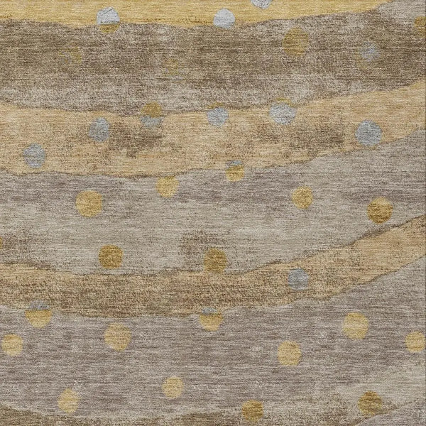 9' X 12' Taupe And Gold Striped Washable Indoor Outdoor Area Rug Homeroots Outdoor