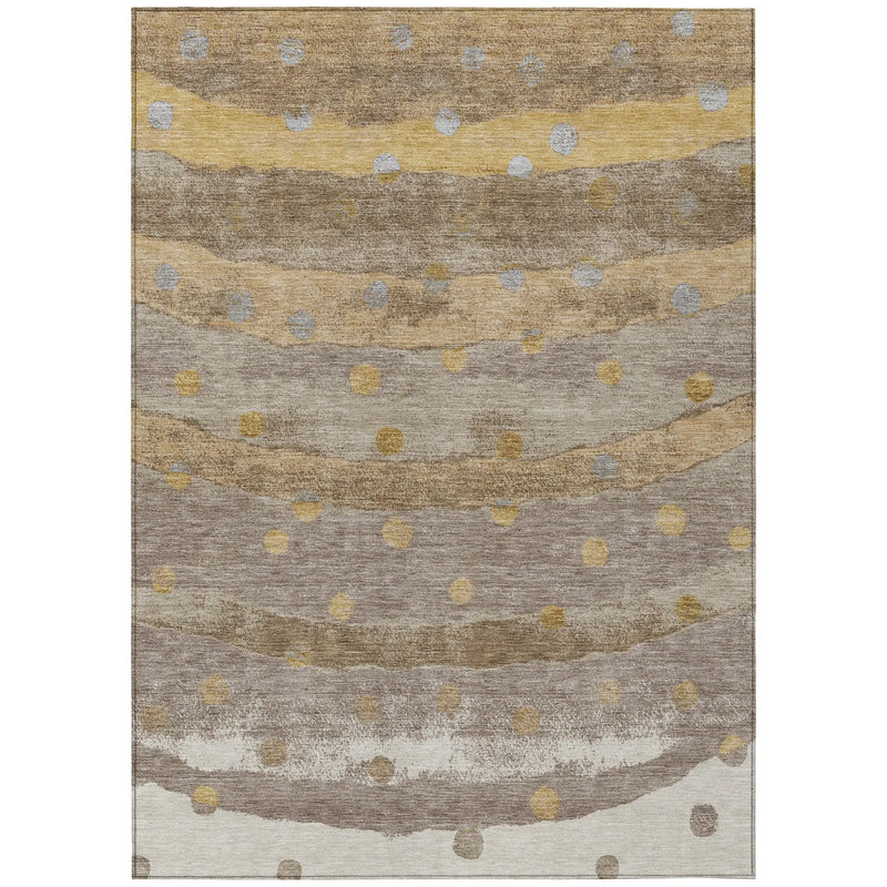 9' X 12' Taupe And Gold Striped Washable Indoor Outdoor Area Rug Homeroots Outdoor