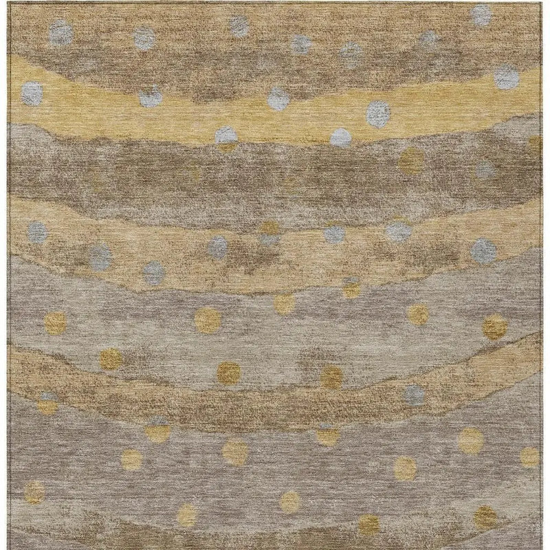 9' X 12' Taupe And Gold Striped Washable Indoor Outdoor Area Rug Homeroots Outdoor
