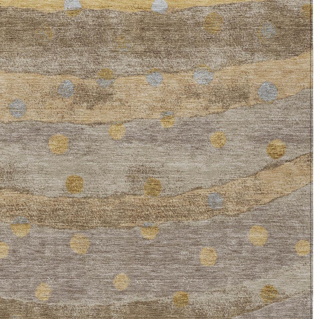 9' X 12' Taupe And Gold Striped Washable Indoor Outdoor Area Rug Homeroots Outdoor