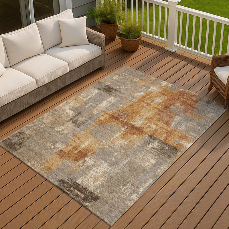 9' X 12' Taupe And Gray Abstract Washable Indoor Outdoor Area Rug Homeroots Outdoor