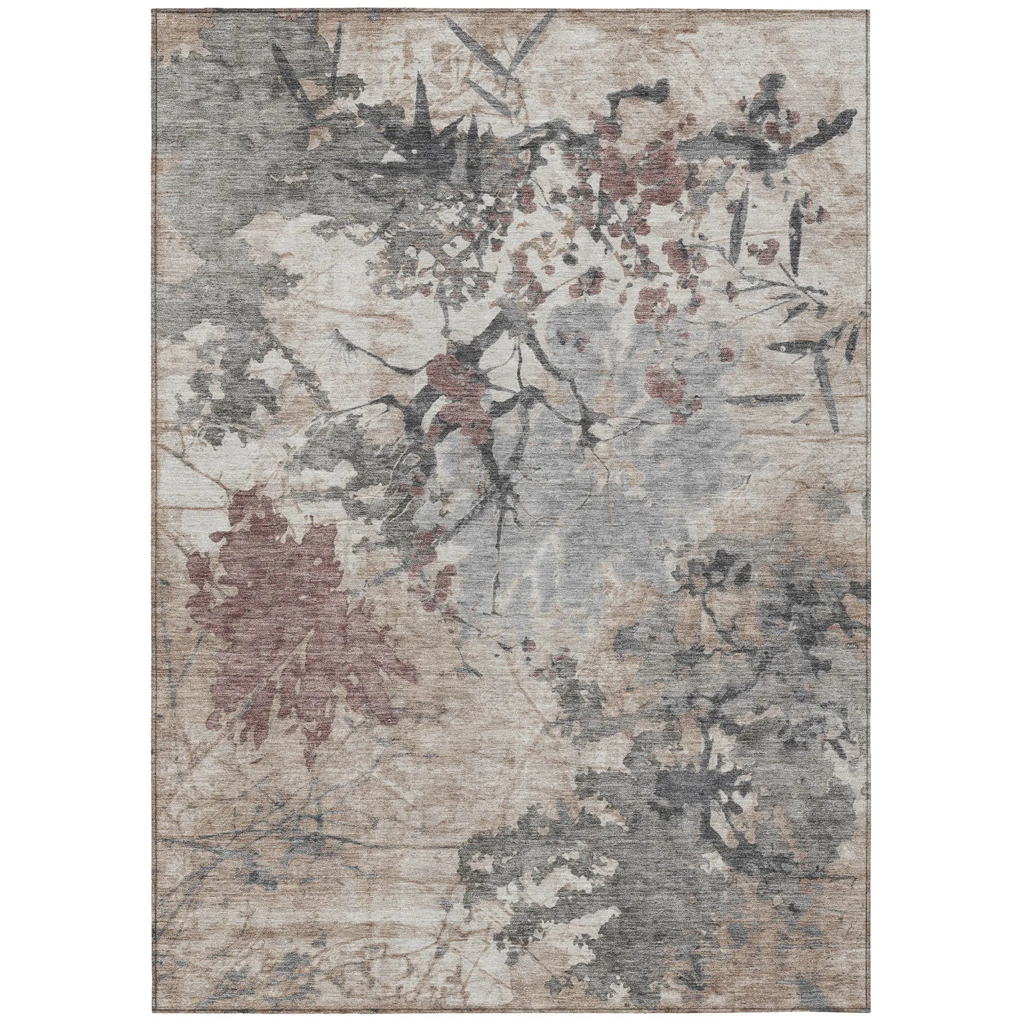 9' X 12' Taupe And Green Abstract Washable Indoor Outdoor Area Rug Homeroots Outdoor