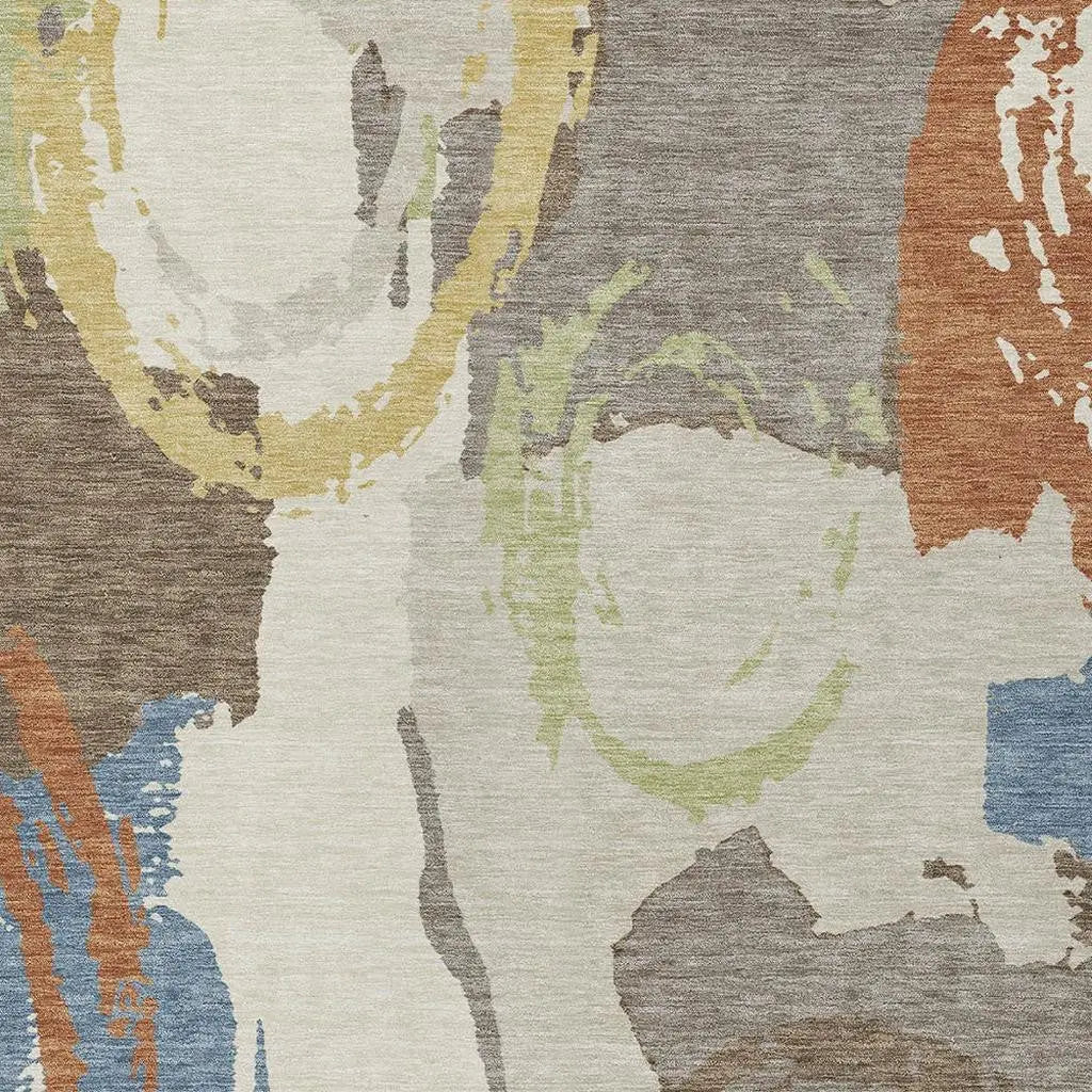 9' X 12' Taupe And Ivory Abstract Washable Indoor Outdoor Area Rug Homeroots Outdoor
