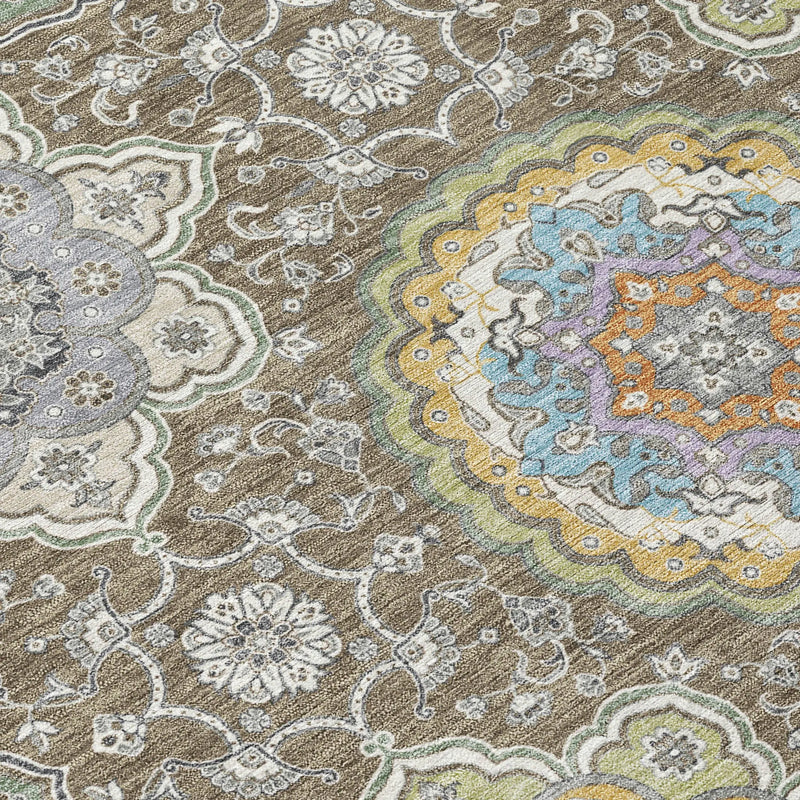 9' X 12' Taupe And Ivory Floral Medallion Washable Indoor Outdoor Area Rug Homeroots Outdoor