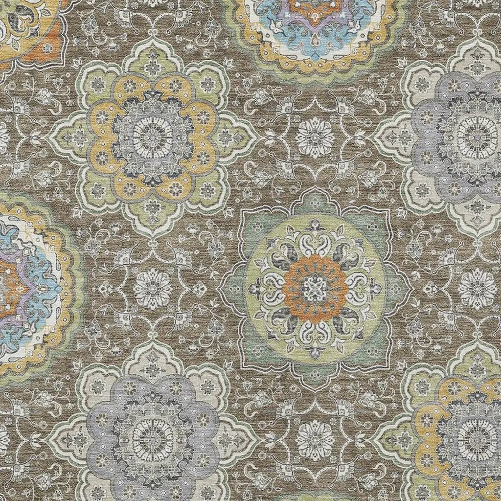 9' X 12' Taupe And Ivory Floral Medallion Washable Indoor Outdoor Area Rug Homeroots Outdoor