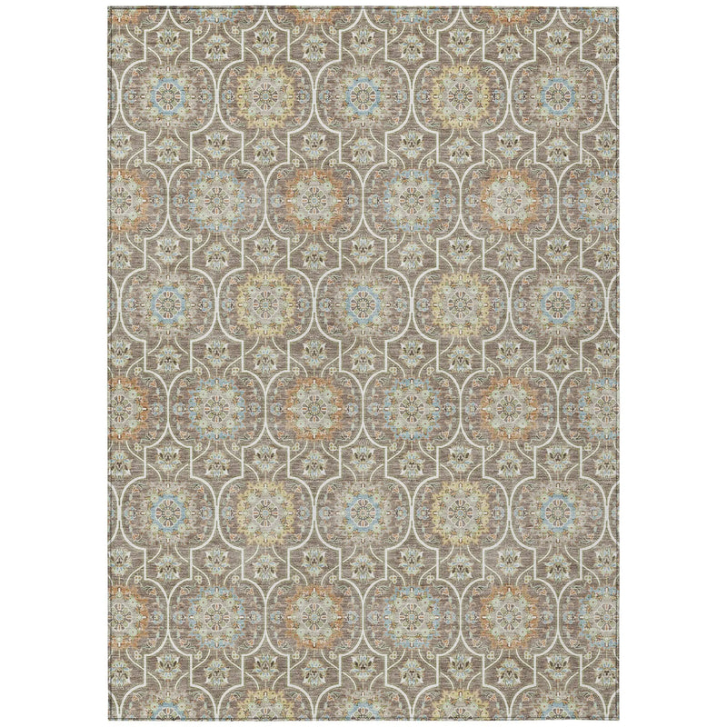 9' X 12' Taupe And Ivory Floral Medallion Washable Indoor Outdoor Area Rug Homeroots Outdoor