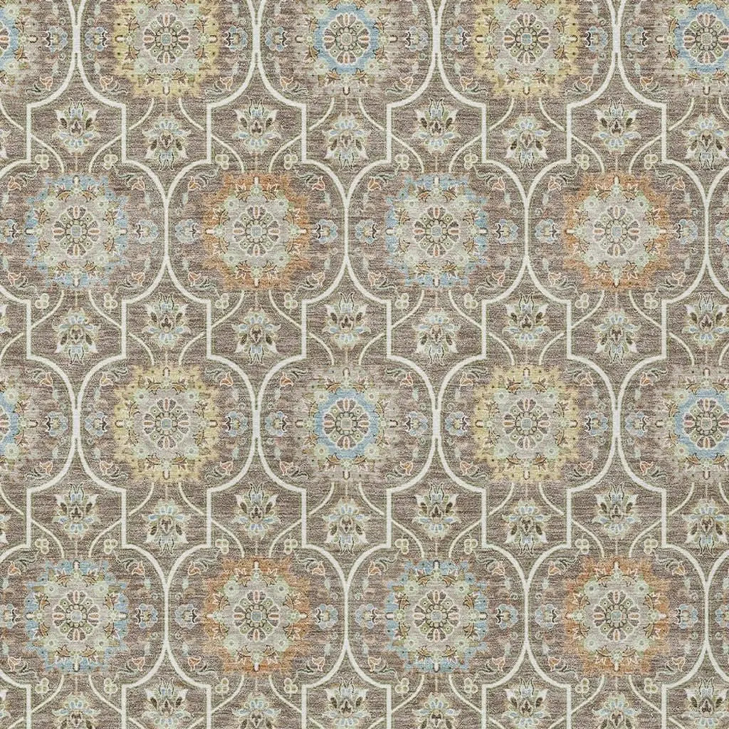 9' X 12' Taupe And Ivory Floral Medallion Washable Indoor Outdoor Area Rug Homeroots Outdoor