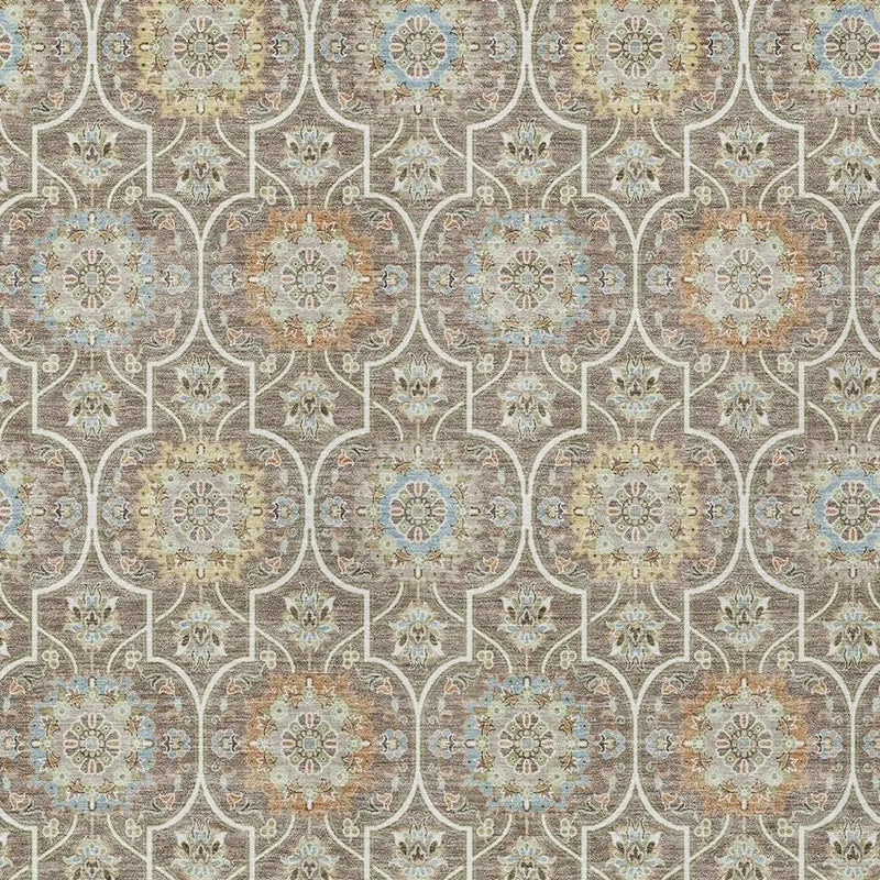 9' X 12' Taupe And Ivory Floral Medallion Washable Indoor Outdoor Area Rug Homeroots Outdoor