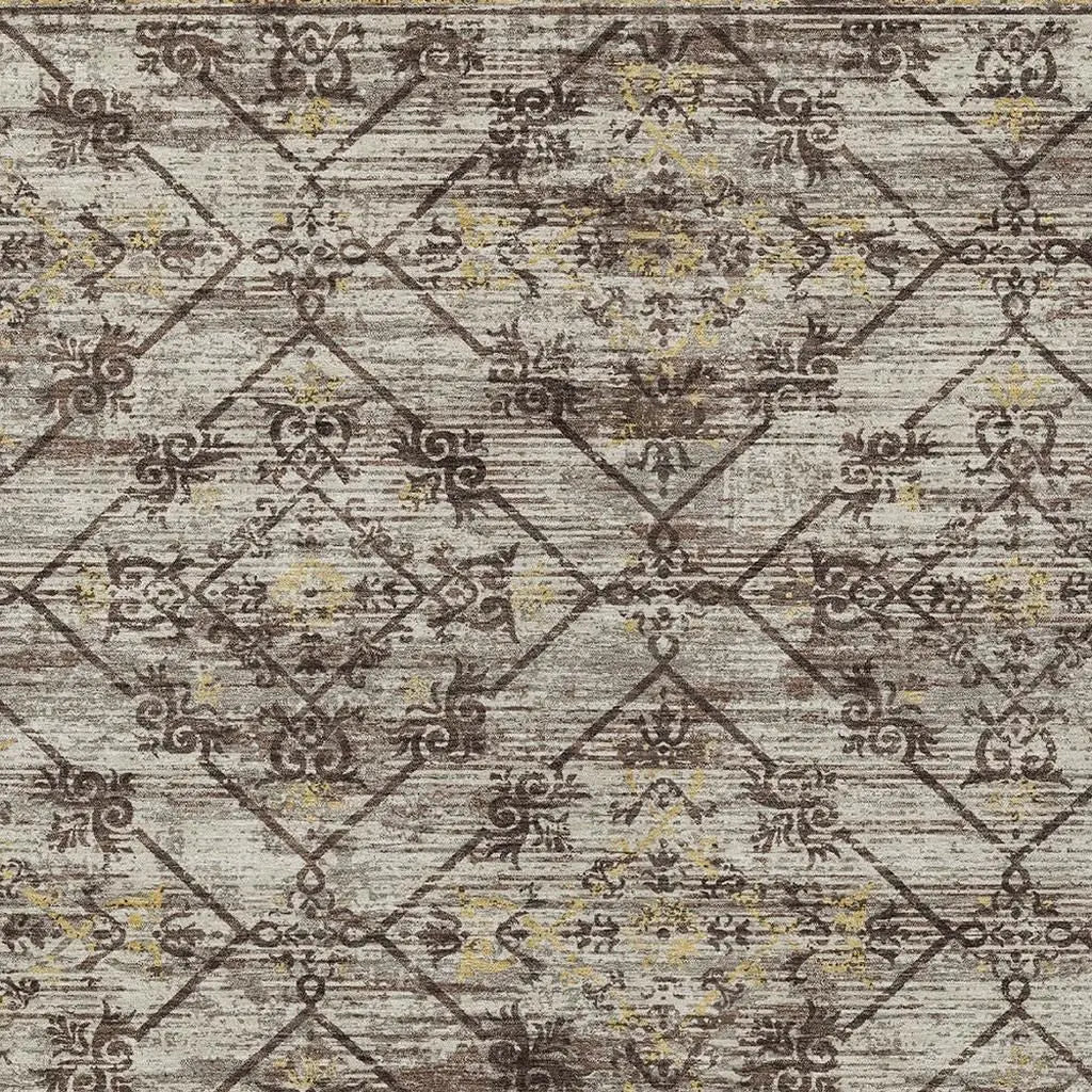 9' X 12' Taupe And Ivory Geometric Washable Indoor Outdoor Area Rug Homeroots Outdoor