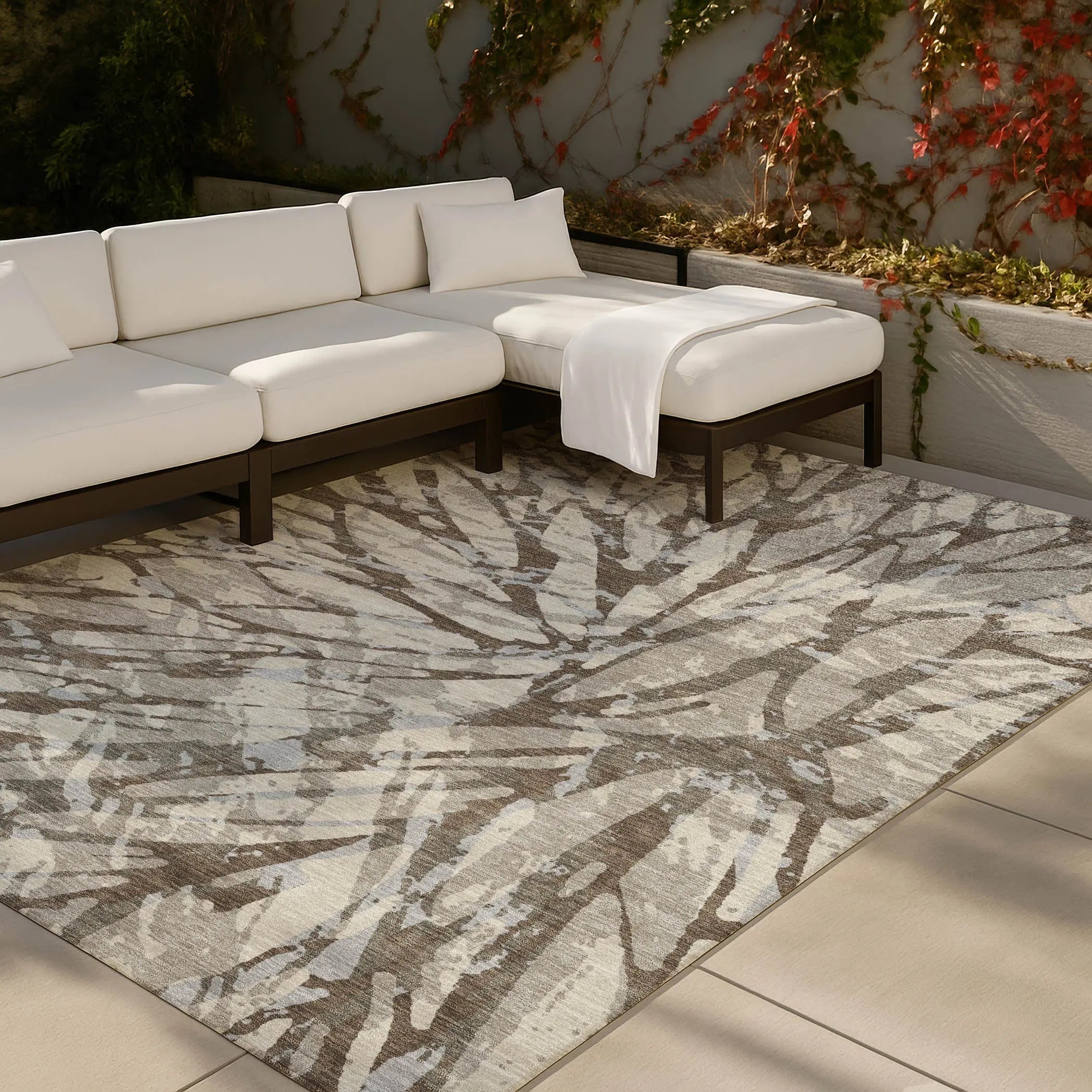 9' X 12' Taupe And Teal Blue Abstract Washable Indoor Outdoor Area Rug Homeroots Outdoor