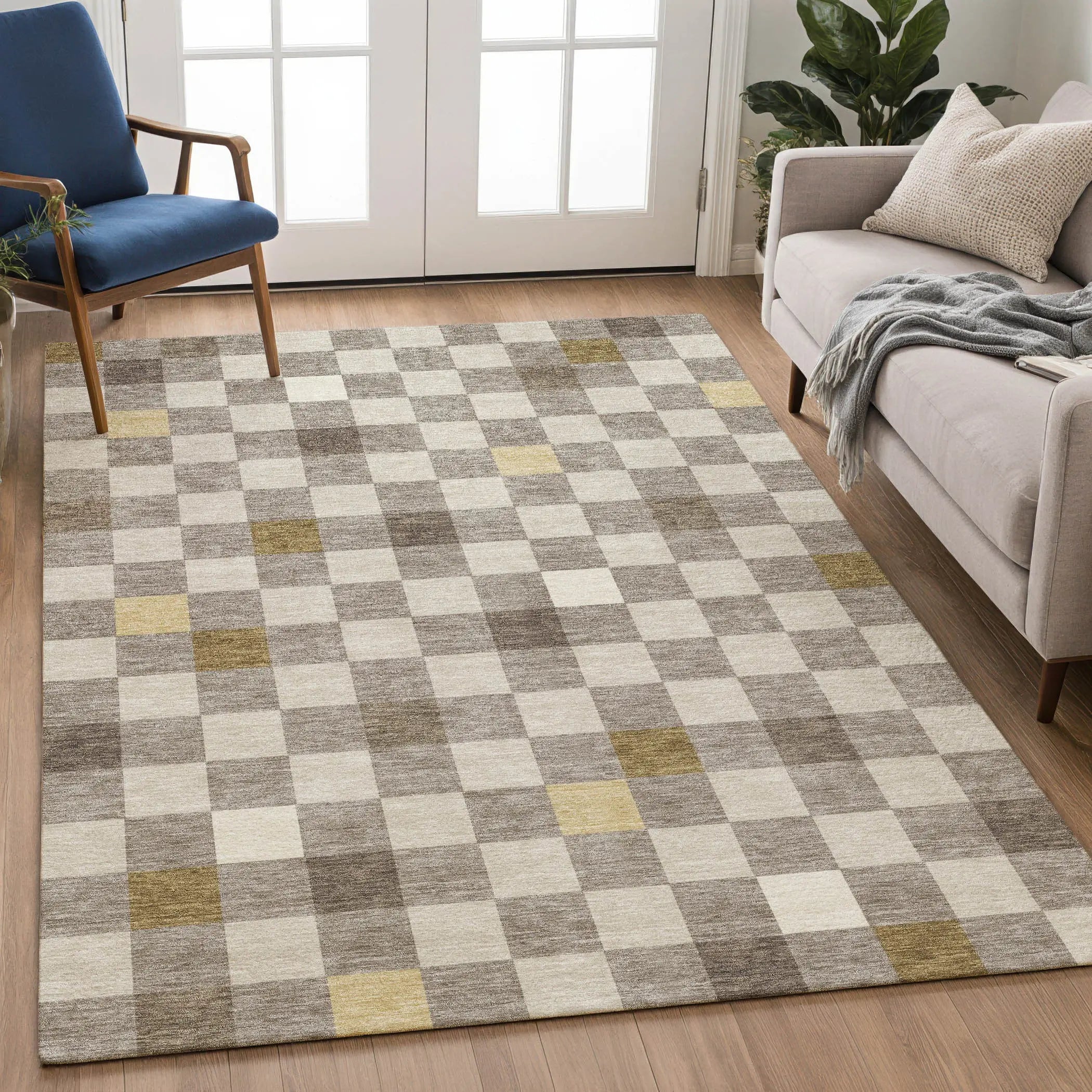 9' X 12' Taupe And Teal Blue Geometric Washable Indoor Outdoor Area Rug Homeroots Outdoor
