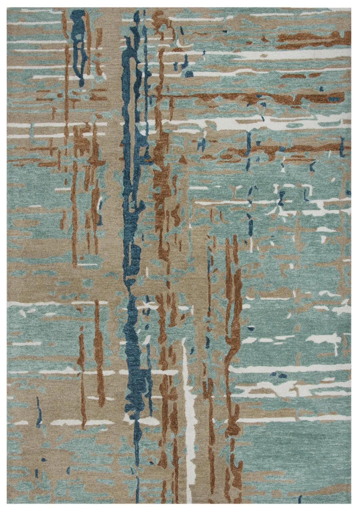 9' X 12' Teal And Copper Abstract Hand Tufted Area Rug Homeroots Home Decor