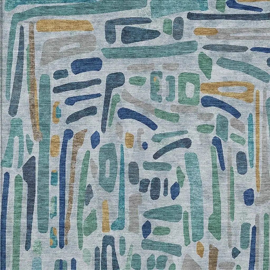 9' X 12' Teal Blue And Aqua Abstract Washable Indoor Outdoor Area Rug Homeroots Outdoor