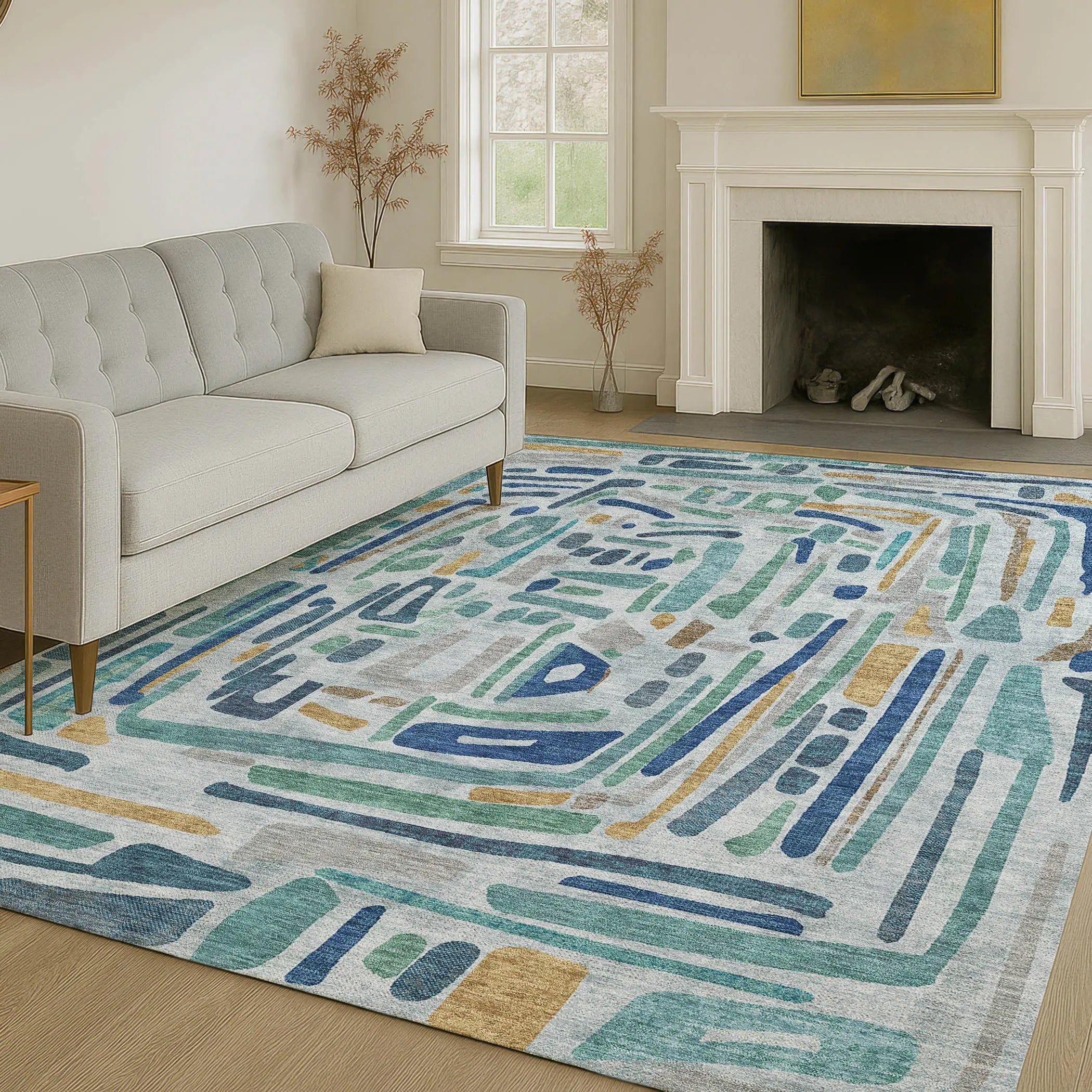 9' X 12' Teal Blue And Aqua Abstract Washable Indoor Outdoor Area Rug Homeroots Outdoor