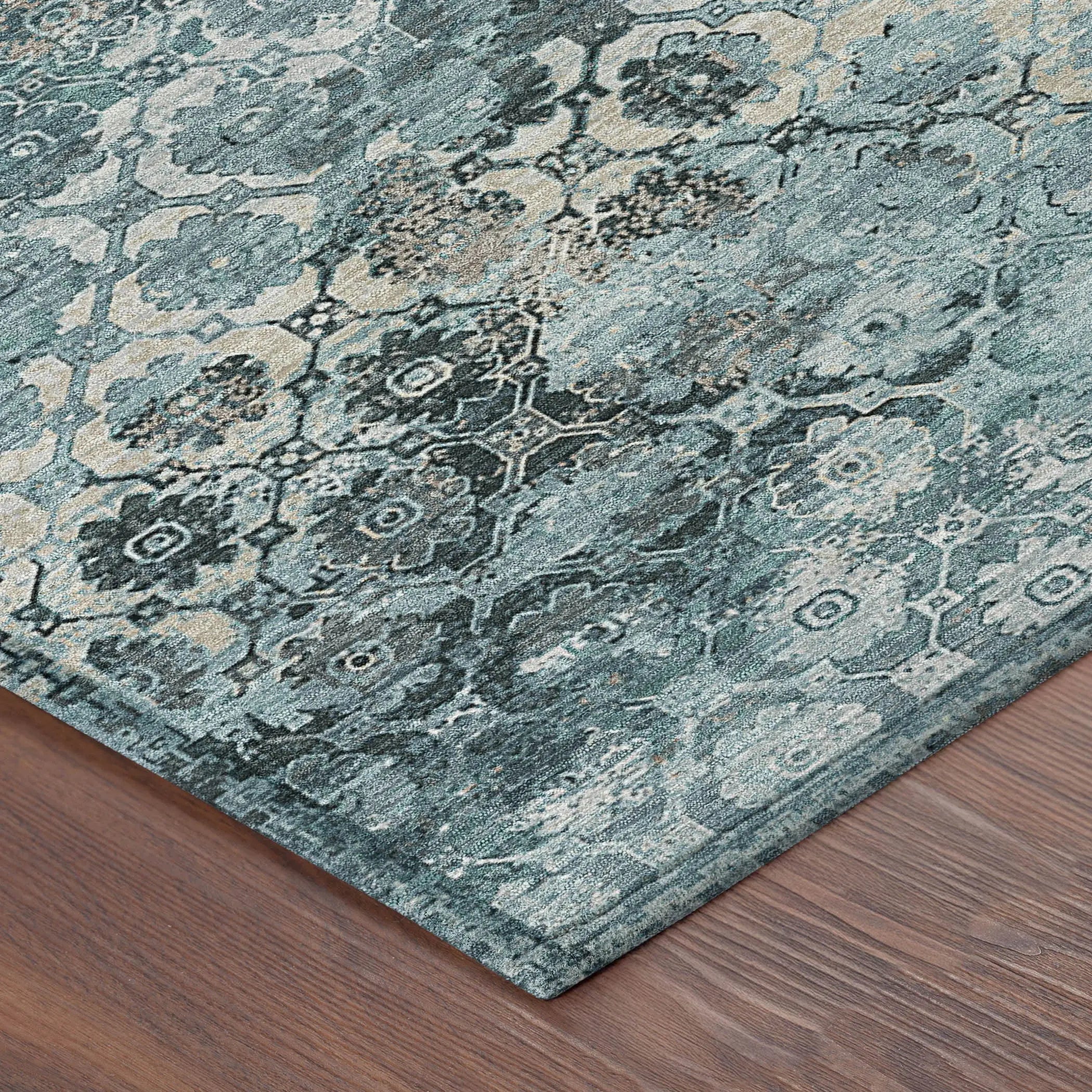 9' X 12' Teal Blue And Aqua Abstract Washable Indoor Outdoor Area Rug Homeroots Outdoor