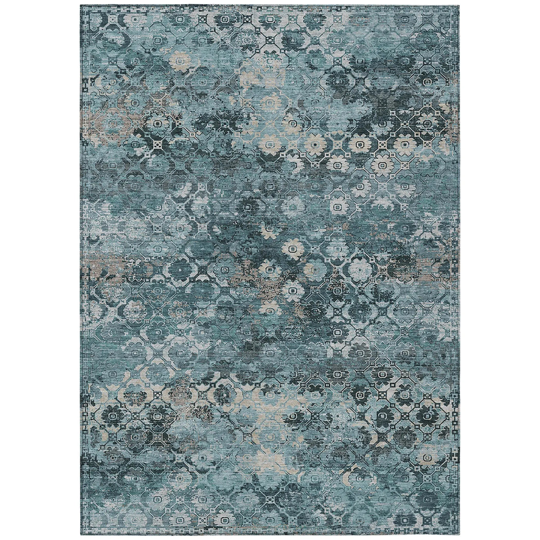 9' X 12' Teal Blue And Aqua Abstract Washable Indoor Outdoor Area Rug Homeroots Outdoor