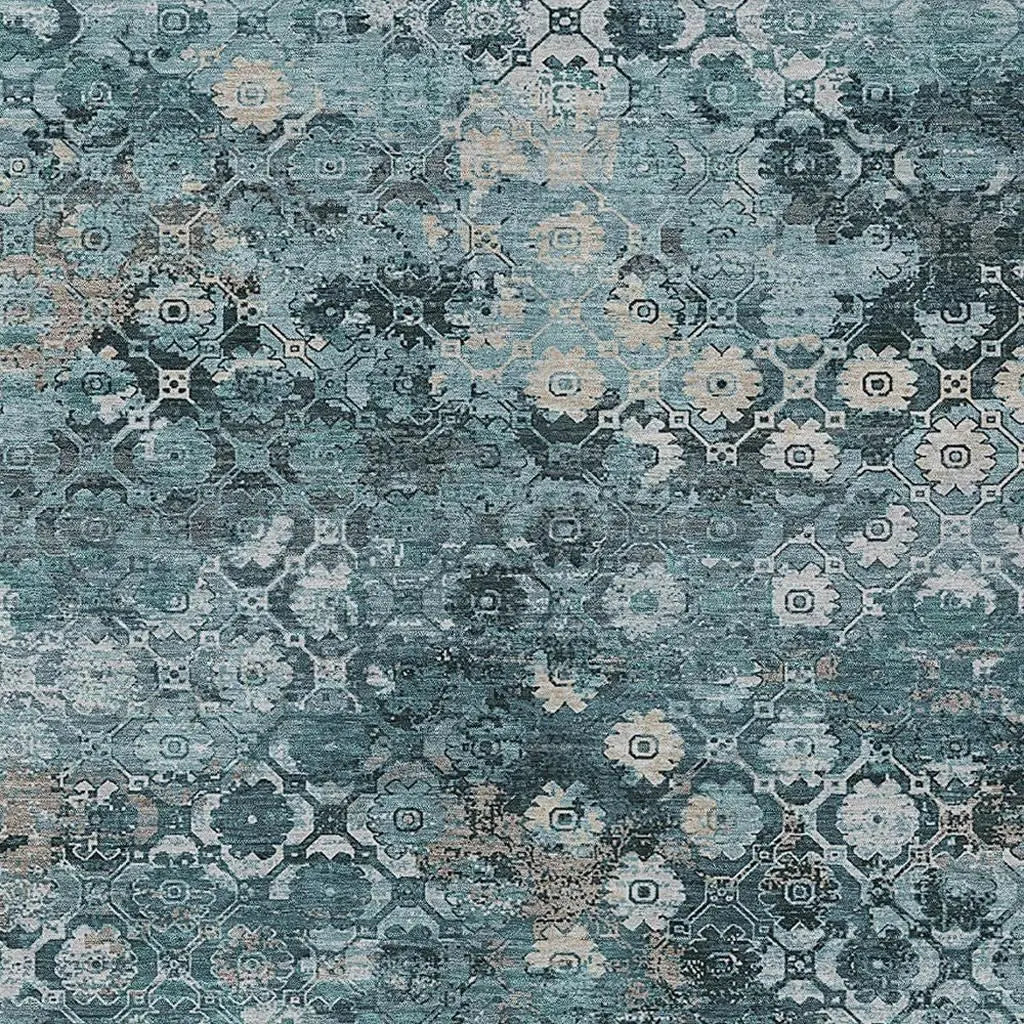9' X 12' Teal Blue And Aqua Abstract Washable Indoor Outdoor Area Rug Homeroots Outdoor