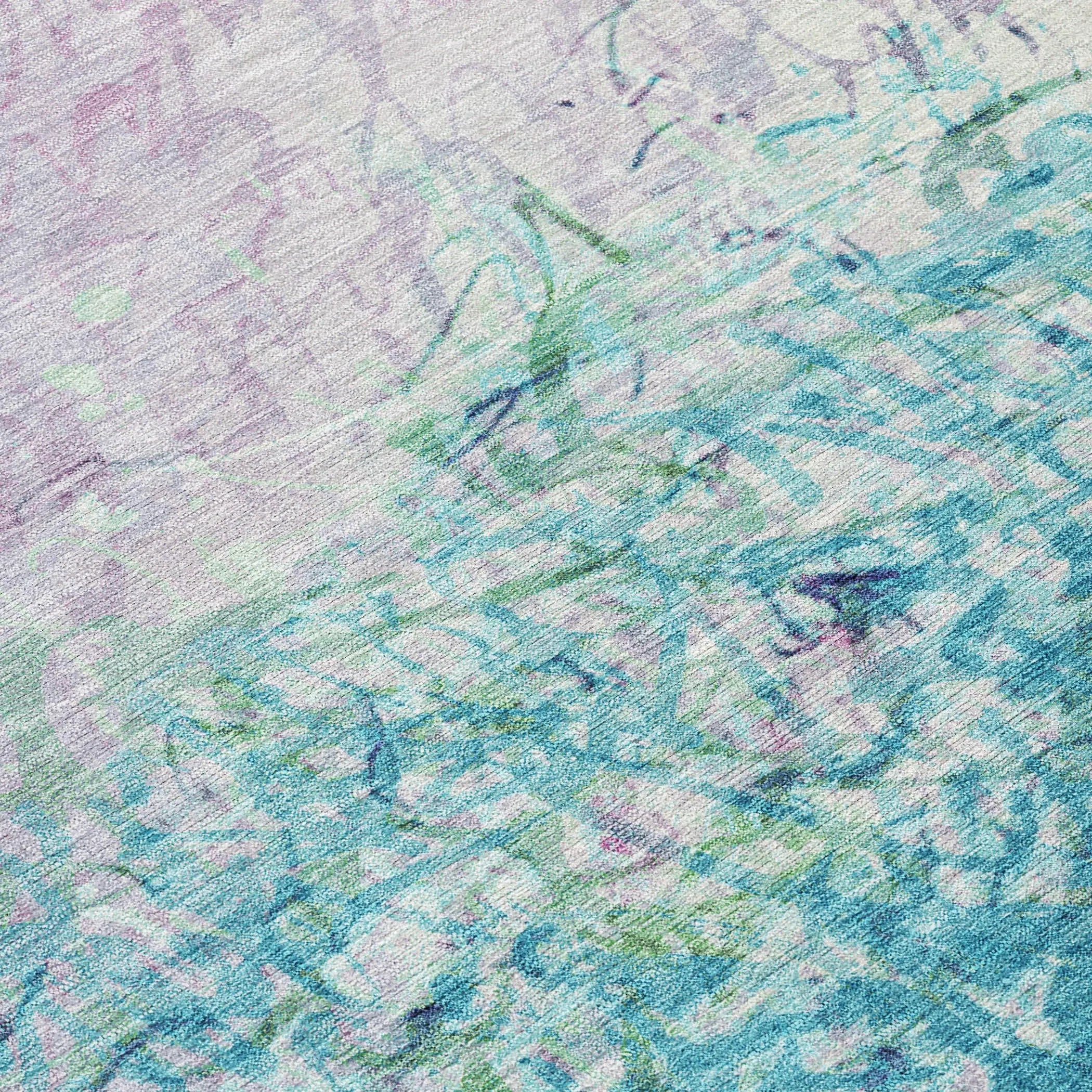 9' X 12' Teal Blue And Aqua Abstract Washable Indoor Outdoor Area Rug Homeroots Outdoor