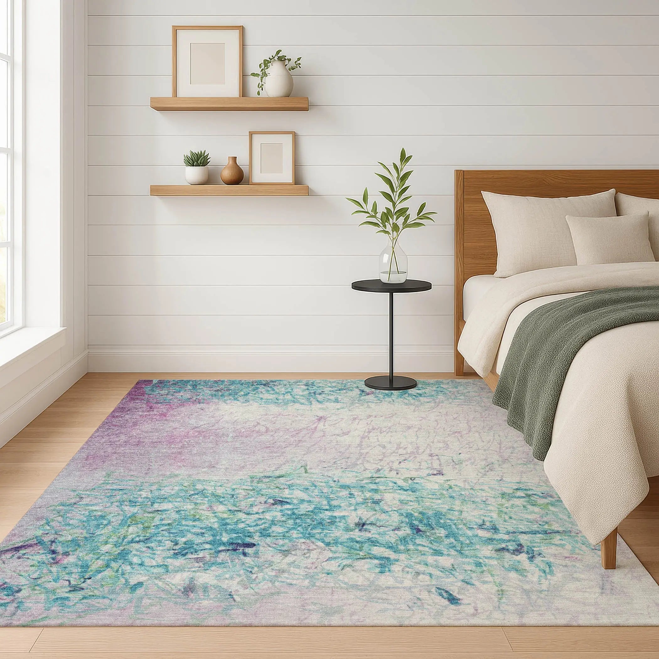 9' X 12' Teal Blue And Aqua Abstract Washable Indoor Outdoor Area Rug Homeroots Outdoor
