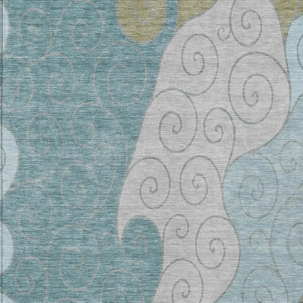 9' X 12' Teal Blue And Aqua Abstract Washable Indoor Outdoor Area Rug Homeroots Outdoor