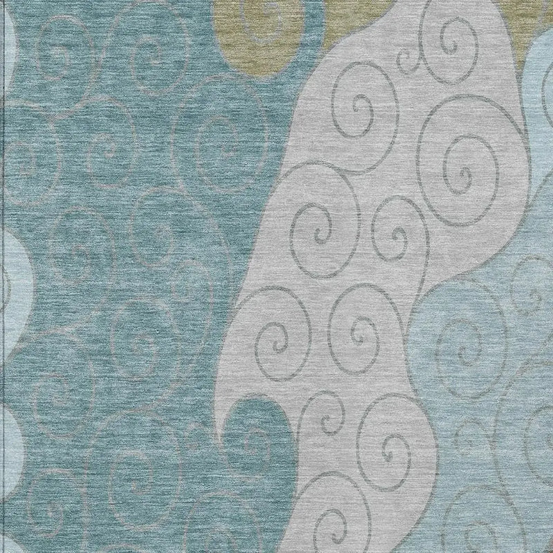9' X 12' Teal Blue And Aqua Abstract Washable Indoor Outdoor Area Rug Homeroots Outdoor