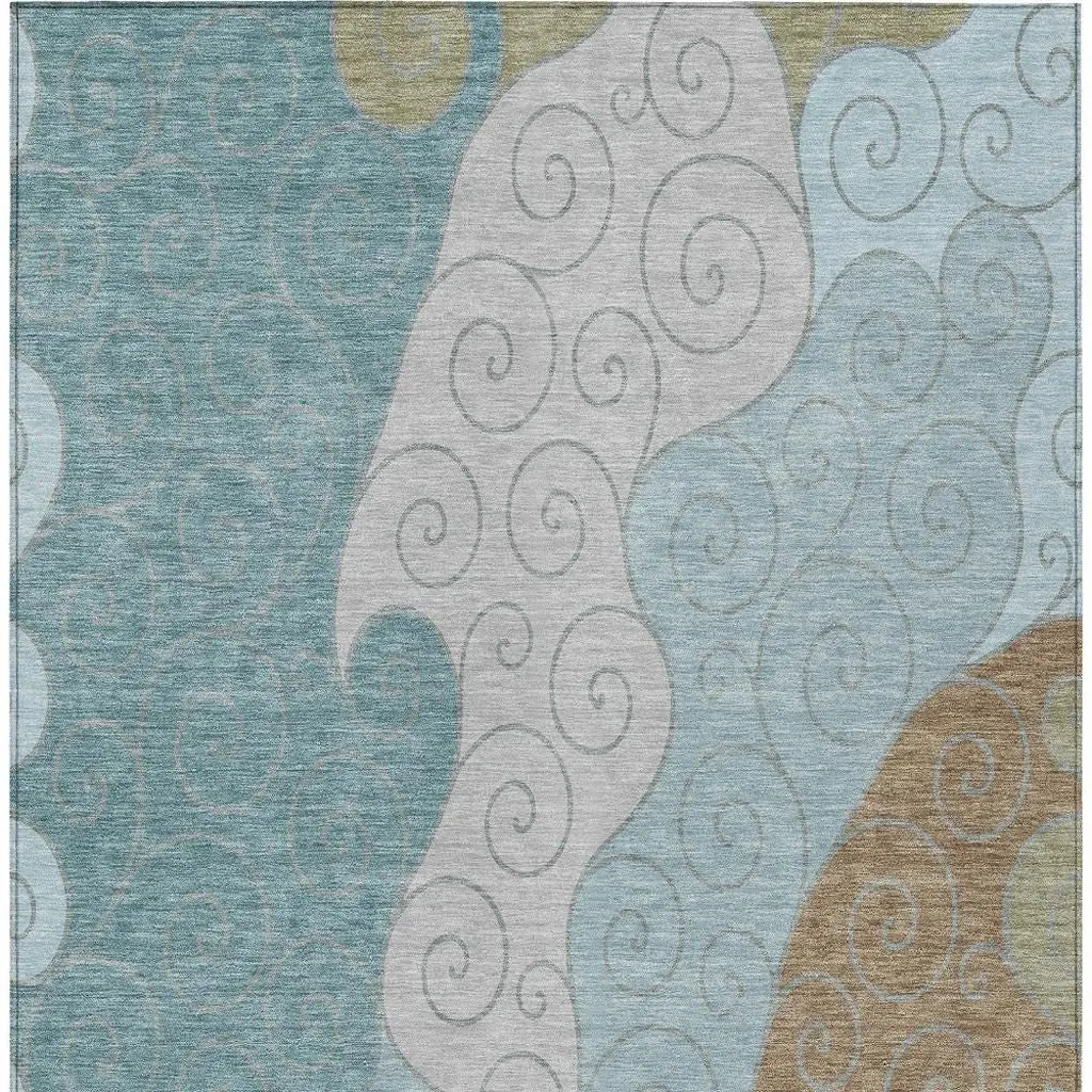 9' X 12' Teal Blue And Aqua Abstract Washable Indoor Outdoor Area Rug Homeroots Outdoor