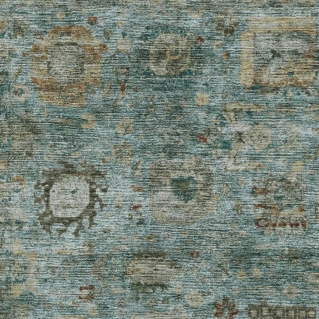 9' X 12' Teal Blue And Aqua Abstract Washable Indoor Outdoor Area Rug Homeroots Outdoor