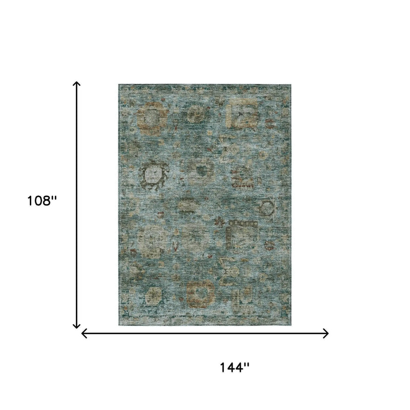 9' X 12' Teal Blue And Aqua Abstract Washable Indoor Outdoor Area Rug Homeroots Outdoor