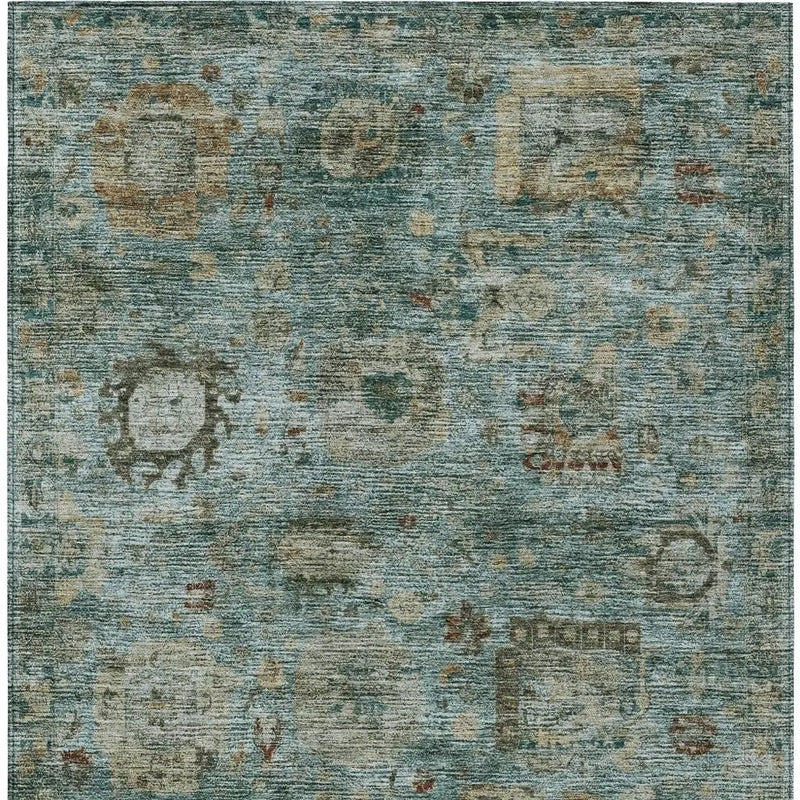 9' X 12' Teal Blue And Aqua Abstract Washable Indoor Outdoor Area Rug Homeroots Outdoor