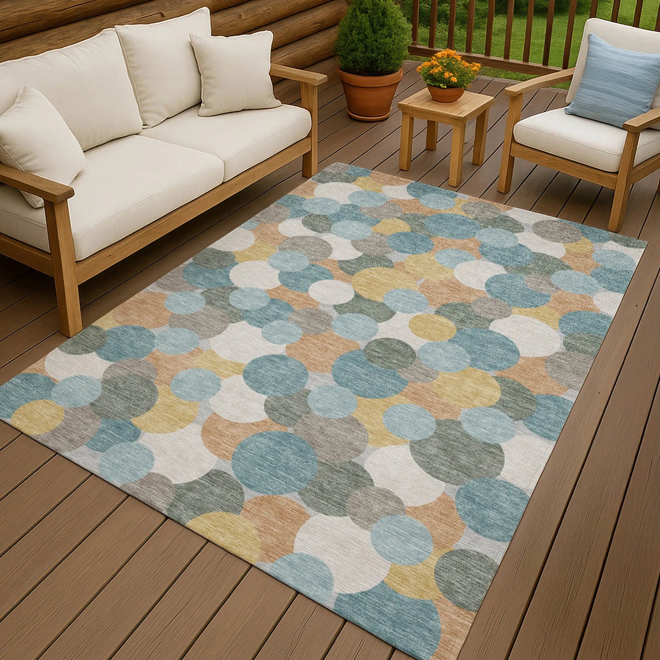 9' X 12' Teal Blue And Aqua Geometric Washable Indoor Outdoor Area Rug Homeroots Outdoor
