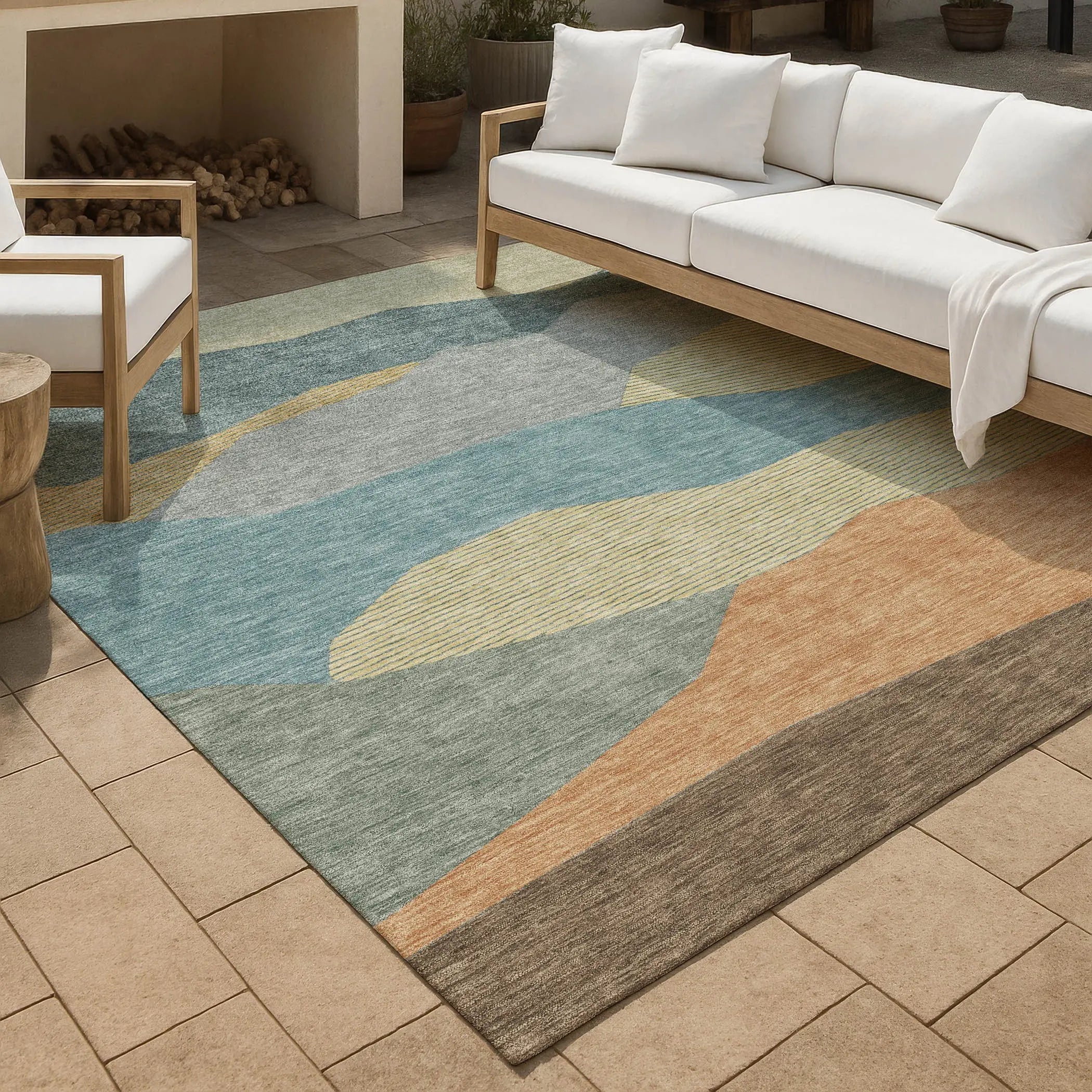 9' X 12' Teal Blue And Aqua Geometric Washable Indoor Outdoor Area Rug Homeroots Outdoor