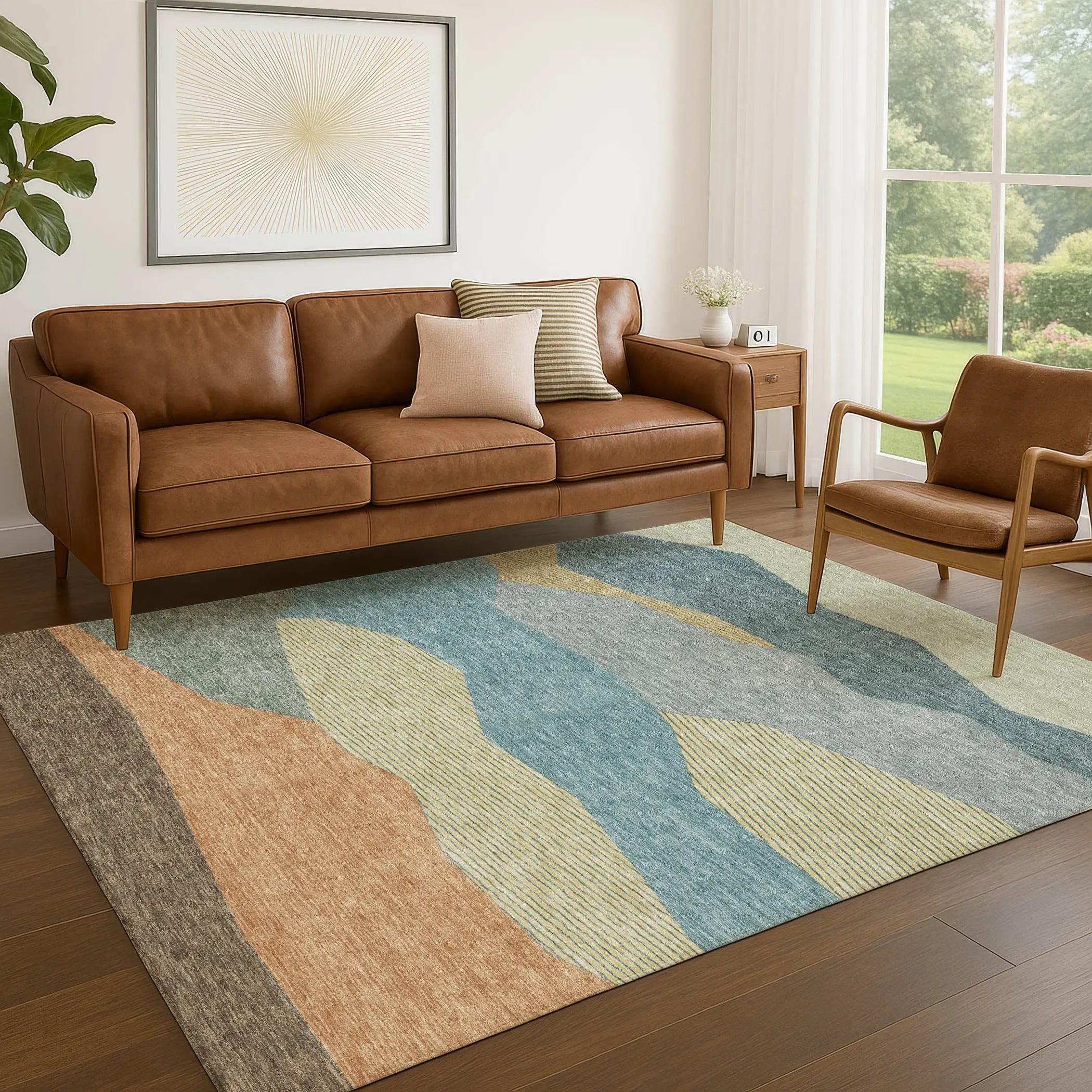 9' X 12' Teal Blue And Aqua Geometric Washable Indoor Outdoor Area Rug Homeroots Outdoor