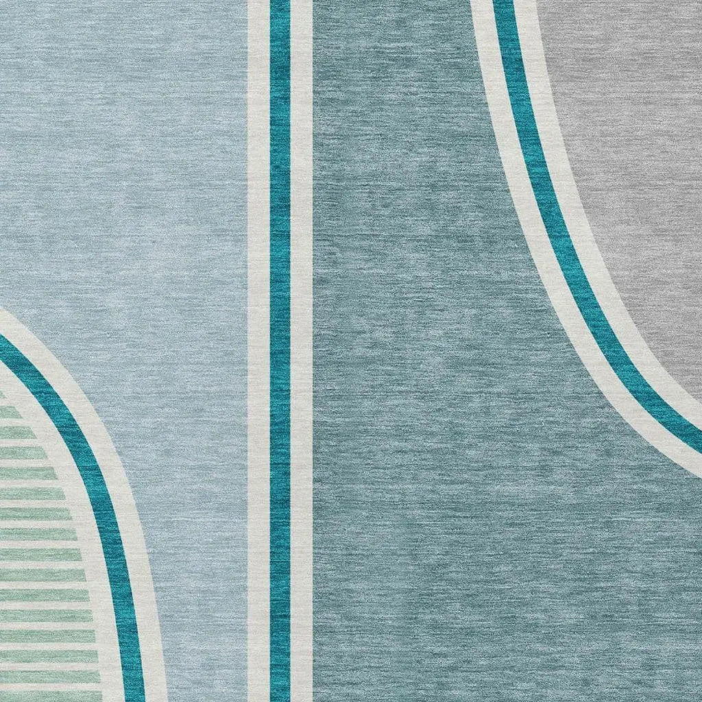 9' X 12' Teal Blue And Aqua Geometric Washable Indoor Outdoor Area Rug Homeroots Outdoor