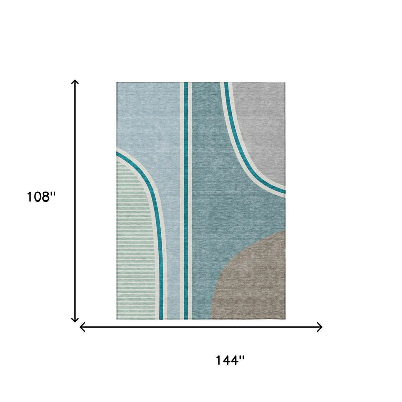 9' X 12' Teal Blue And Aqua Geometric Washable Indoor Outdoor Area Rug Homeroots Outdoor