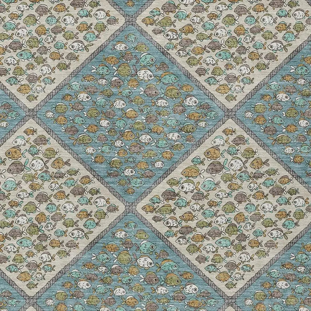 9' X 12' Teal Blue And Beige Abstract Washable Indoor Outdoor Area Rug Homeroots Outdoor