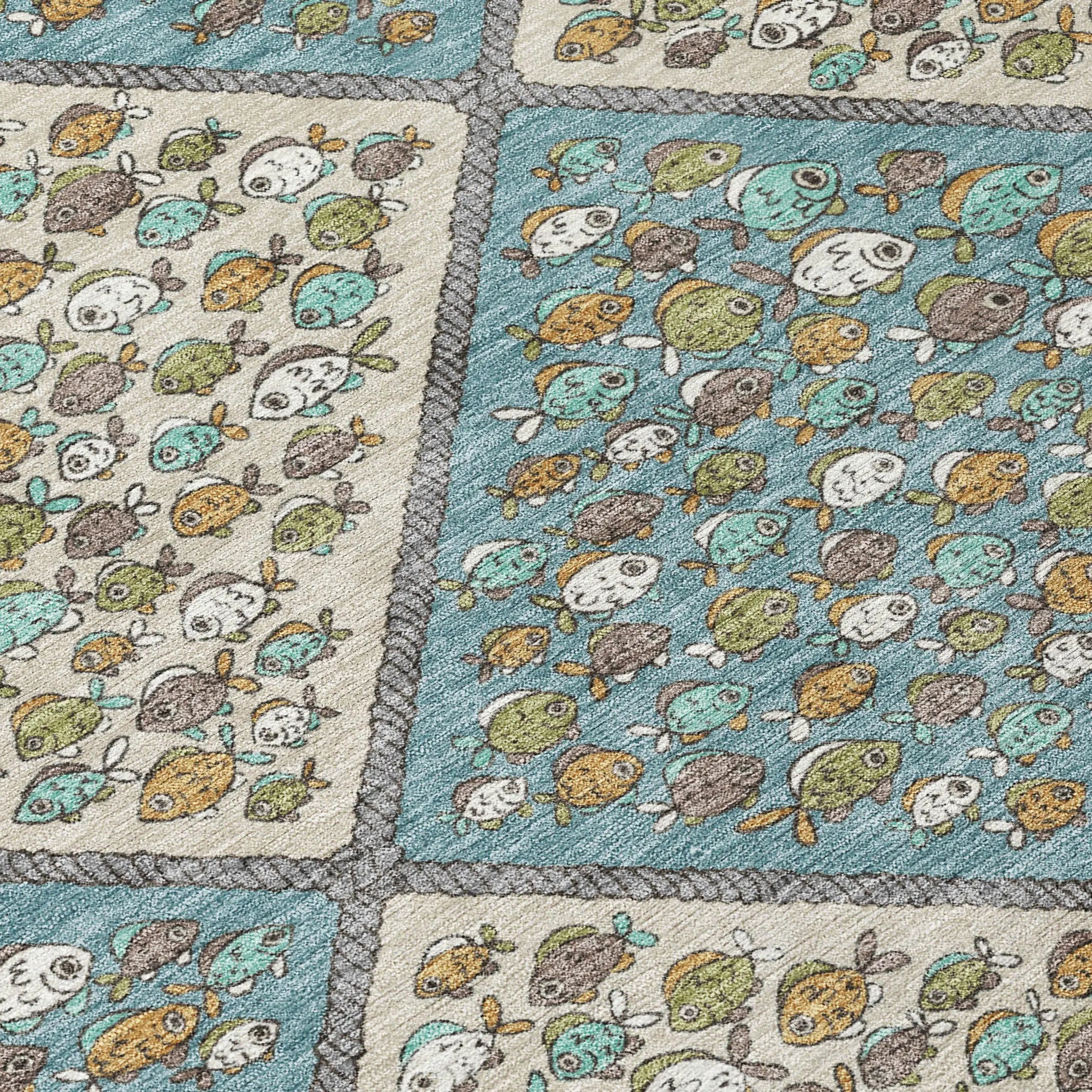 9' X 12' Teal Blue And Beige Abstract Washable Indoor Outdoor Area Rug Homeroots Outdoor