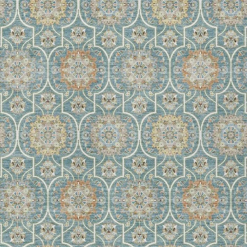 9' X 12' Teal Blue And Beige Floral Medallion Washable Indoor Outdoor Area Rug Homeroots Outdoor