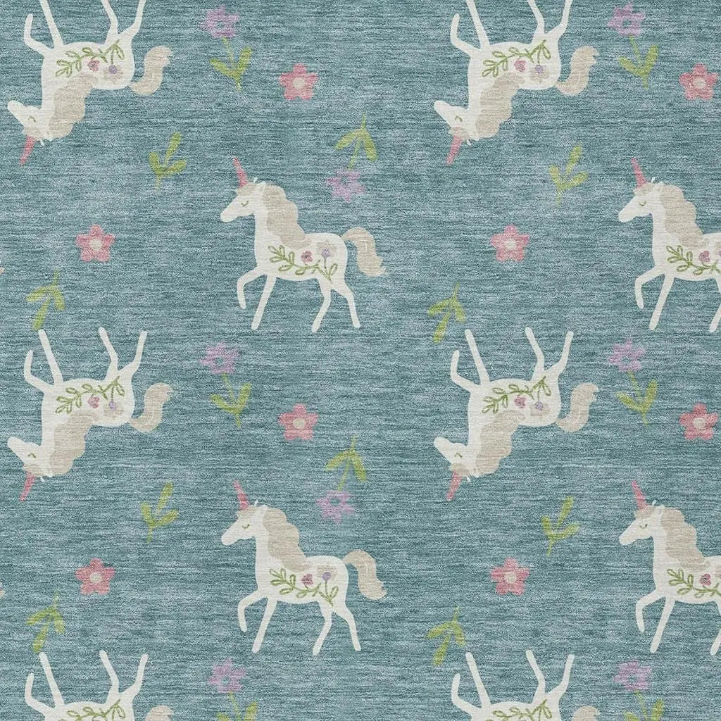 9' X 12' Teal Blue And Beige Floral Washable Indoor Outdoor Area Rug Homeroots Outdoor