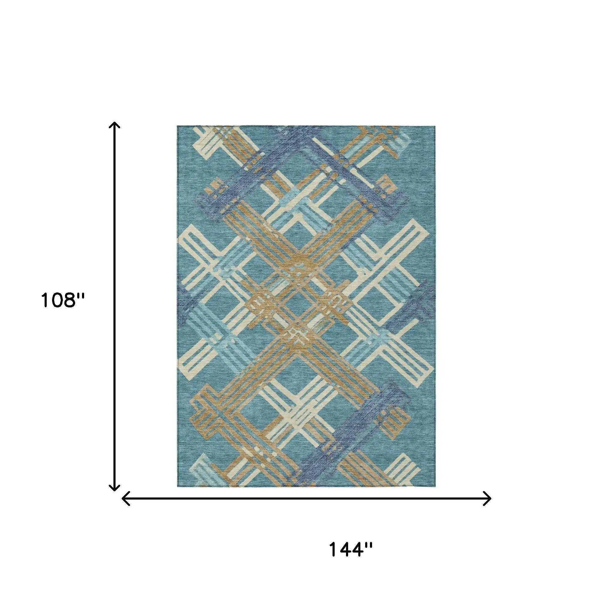 9' X 12' Teal Blue And Beige Geometric Washable Indoor Outdoor Area Rug Homeroots Outdoor