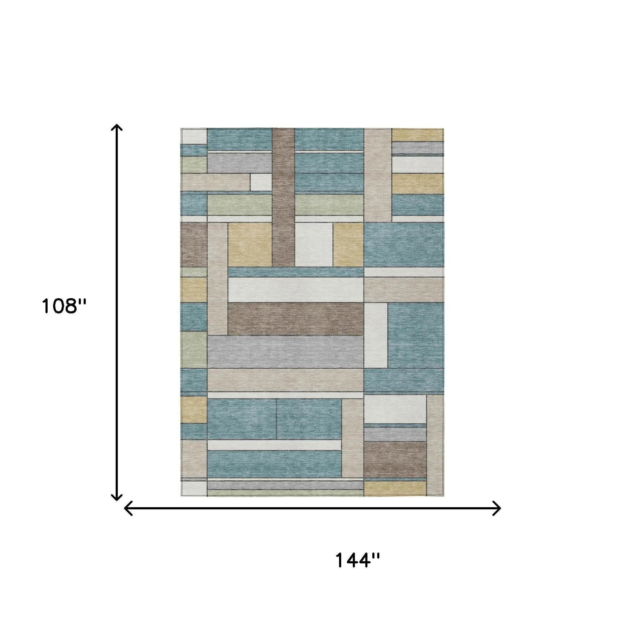 9' X 12' Teal Blue And Beige Geometric Washable Indoor Outdoor Area Rug Homeroots Outdoor