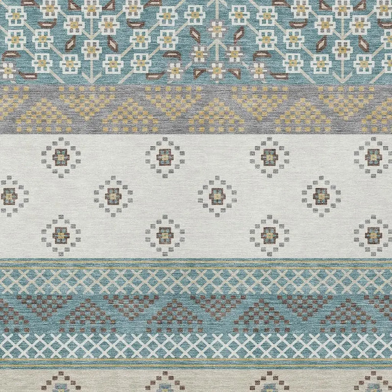 9' X 12' Teal Blue And Beige Striped Washable Indoor Outdoor Area Rug Homeroots Outdoor
